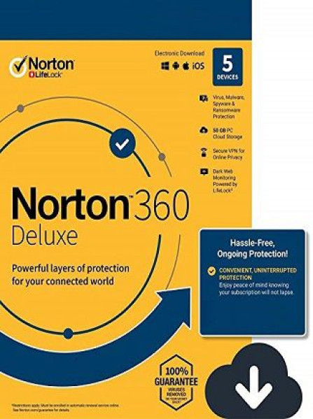 Norton 360 Deluxe + 50 GB Cloud Storage (5 Devices, 1 Year) - Key - EUROPE Norton 360 Deluxe + 50 GB Cloud Storage (5 Devices, 1 Year) - Key - EUROPE