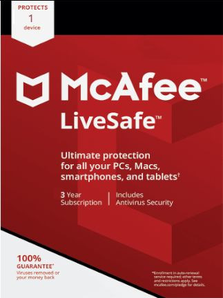 McAfee LiveSafe - Windows, macOS, Android, iOS - 5 devices 1 year - Global
