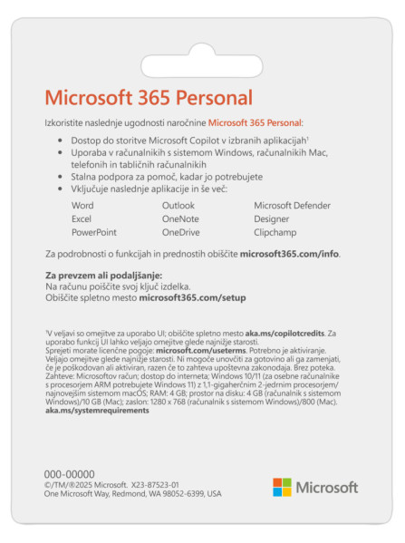 Microsoft 365 Personal 1 Year - Microsoft Key - SLOVENIA & OTHER