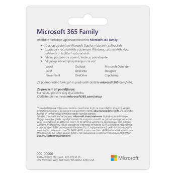 Microsoft 365 Family 1 Year 6 Users - Microsoft Key - SLOVENIA & OTHER